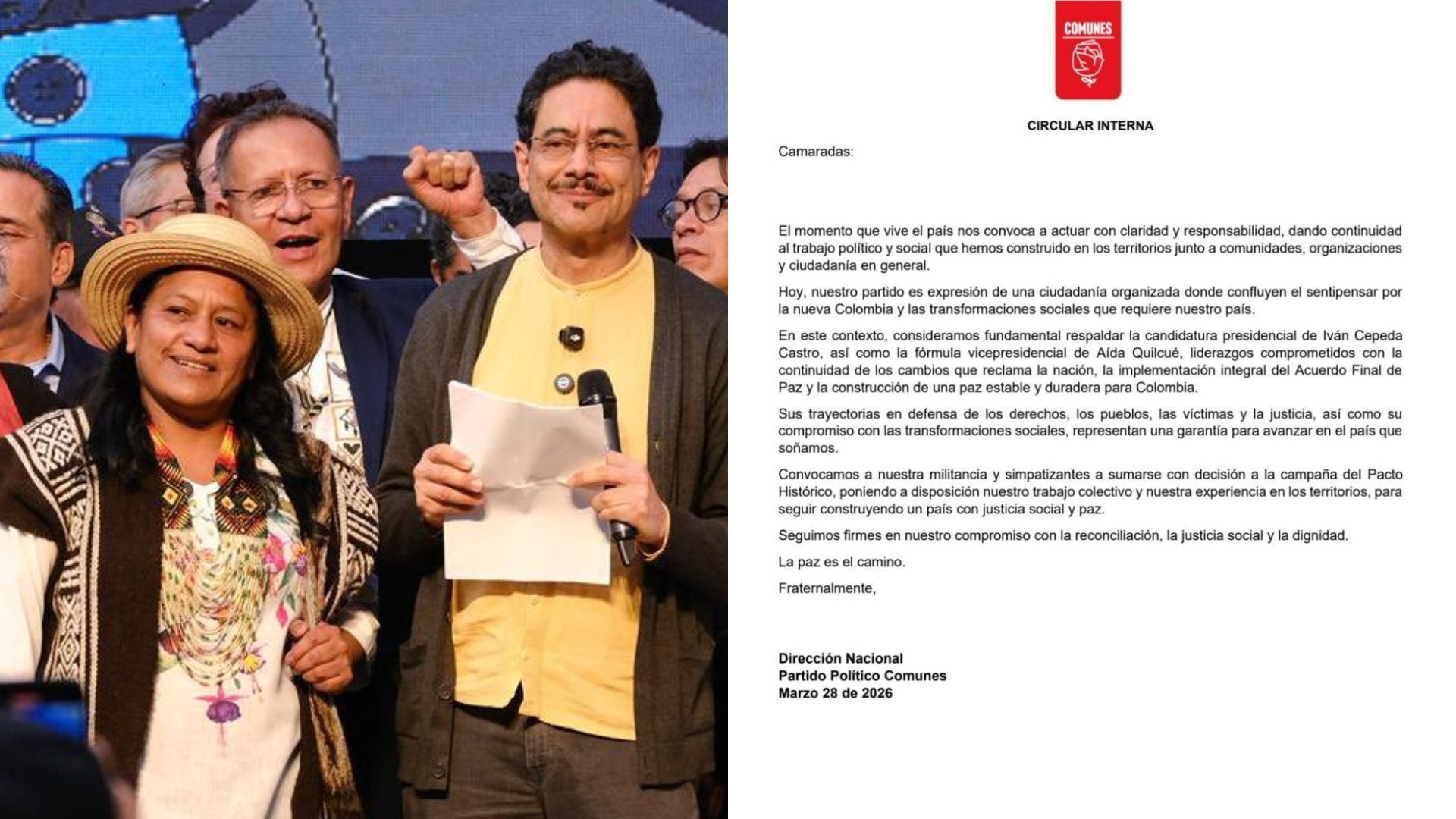 Iván Cepeda y Aída Quilcué recibieron el apoyo del partido Comunes