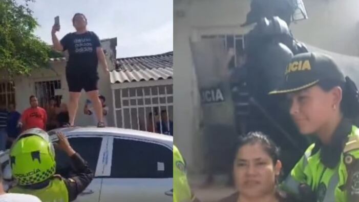 Mujer se subió al techo de su carro para que no lo inmovilizaran en Barranquilla por trabajar en aplicación.