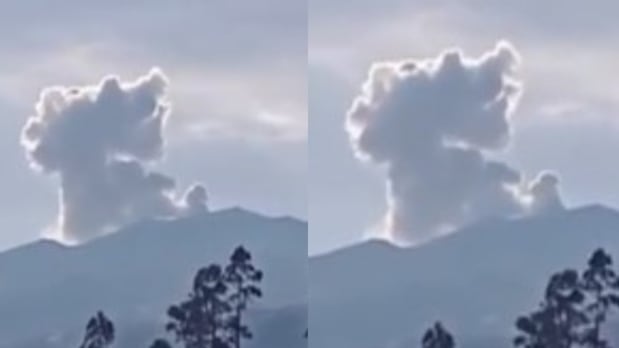 Foto de la columna de humo de 700 metros en el Volcán Puracé, este 8 de diciembre.