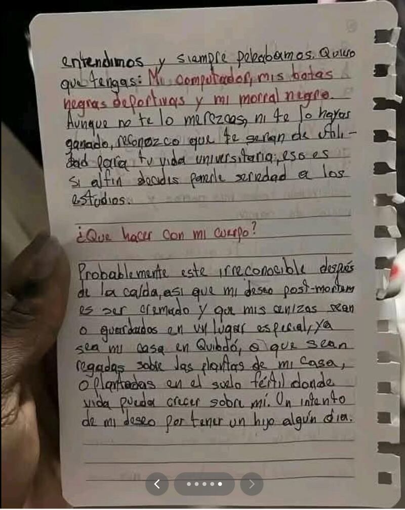 Carta de Luis Alejandro Genes antes de quitarse la vida