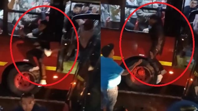Foto delincuente es golpeado por justicia por mano propia en TransMilenio.