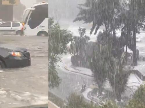 Inundaciones al norte de Bogotá por el intenso diluvio: en algunas zonas el granizo tapó las alcantarillas