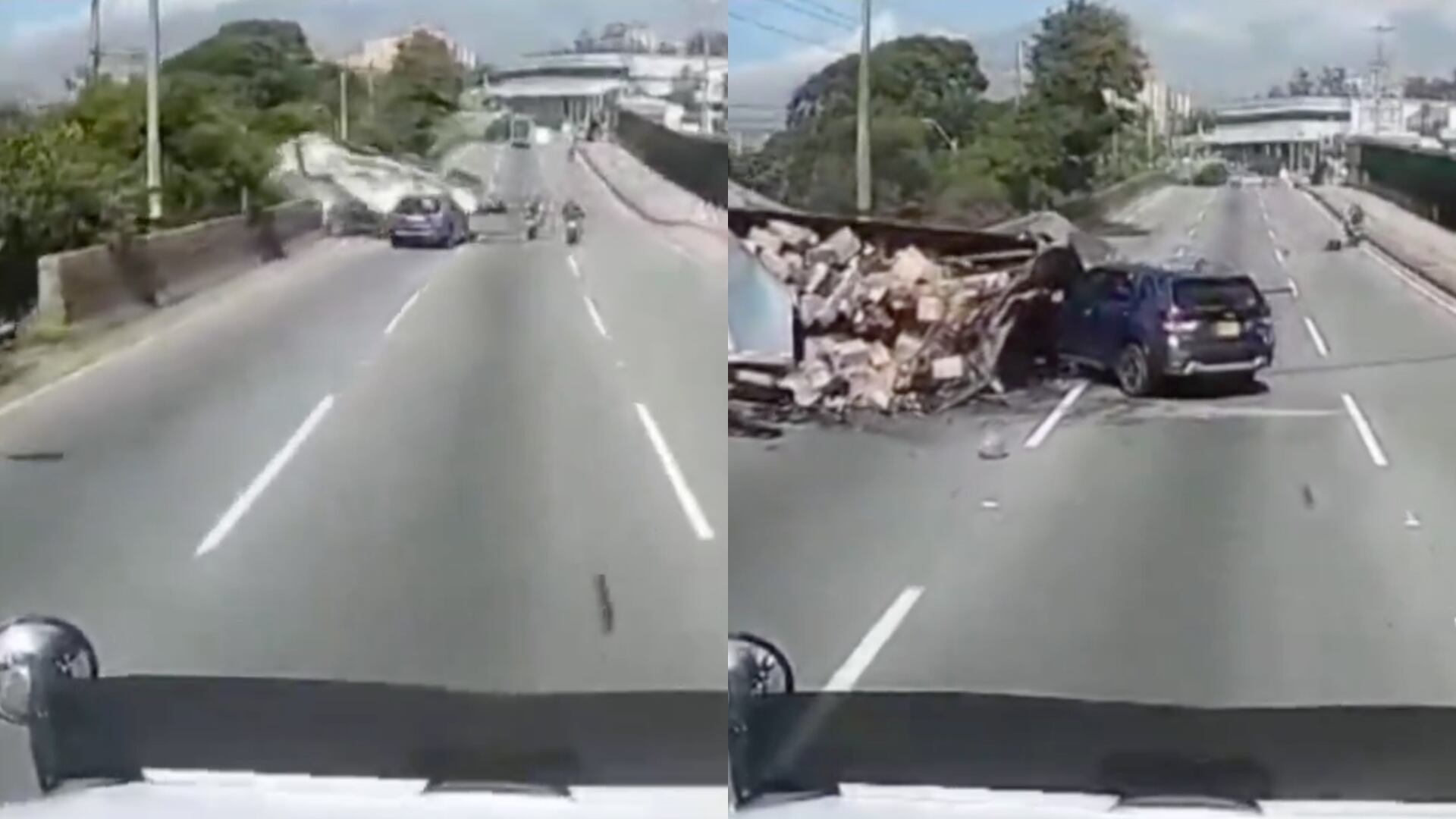 Accidente de camión en la autopista Norte de Medellín.