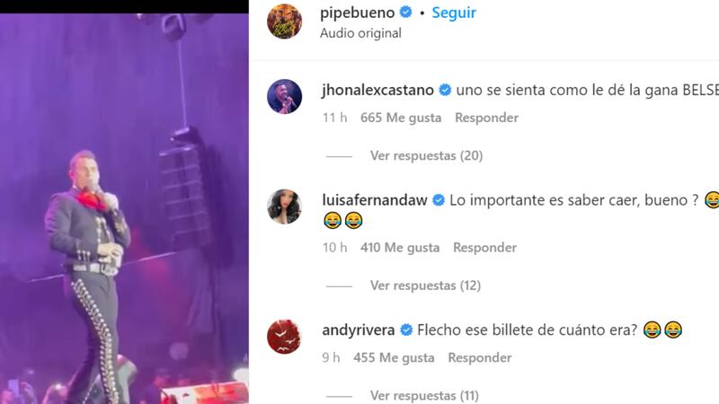 Pipe Bueno recibió burlas tras su caída en concierto
