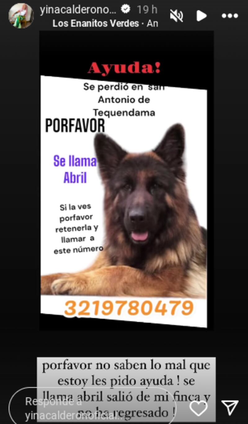 Yina Calderón desde sus redes sociales