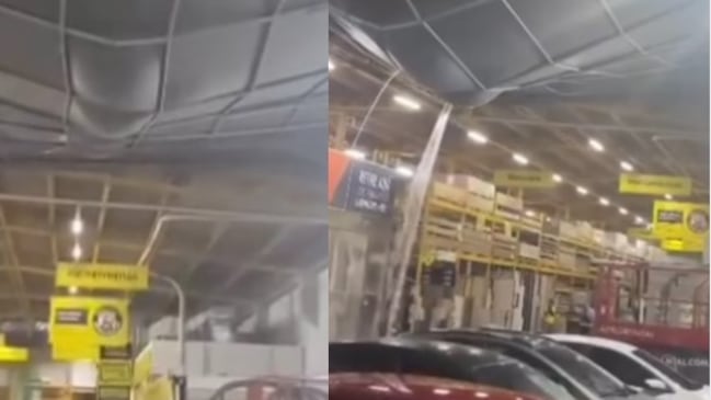 Trabajador evitó colapso de techo de importante almacén de cadena, por lluvias.