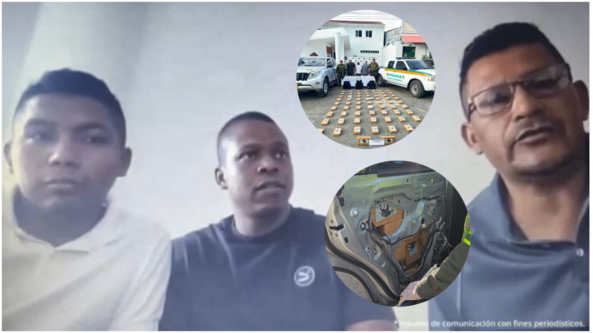 En la imagen aparecen Arlez Porras Gómez, firmante de paz y sus dos escoltas Jorge Tulio Góngora Belalcázar y Dairo Herney Yandi Liponce, en la audiencia en si contra