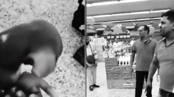 Foto pelea entre cliente y presunto trabajador de famoso supermercado por no dejar a su perrito solo en el parqueadero.