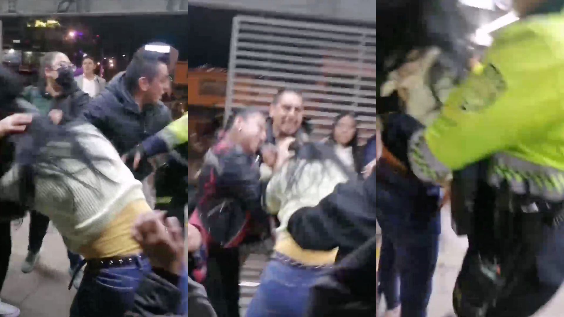 Mujeres se mechonean en Transmilenio.