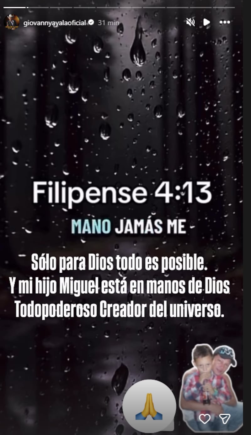 Giovanny Ayala se cobijó en la fe con oración para su hijo Miguel tras su secuestro