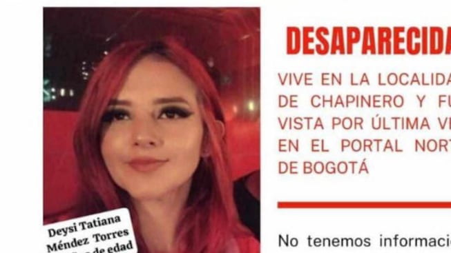 Deysi Tatiana Méndez , joven de 26 años que fue vista por última vez en el Portal del Norte en Bogotá.