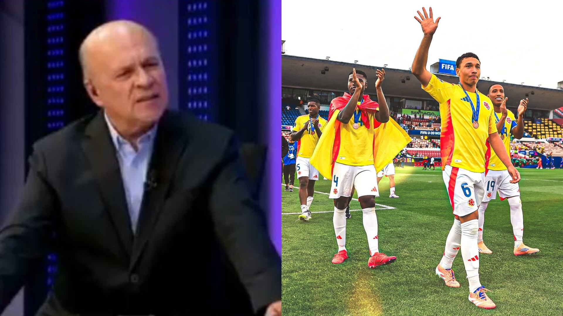 Carlos Antonio Vélez y Selección Colombia Sub 20 - Fotos: Redes sociales de Win Sports y de la Federación Colombiana de Fútbol tomadas el 18 de octubre del 2025