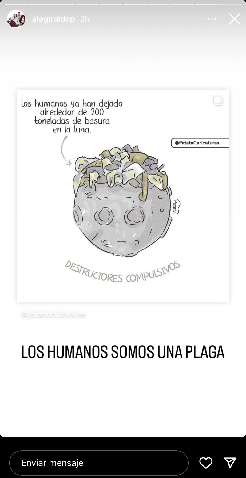 Alejandra Giraldo mostró su molestia por las más de 200 mil toneladas de basura en la luna