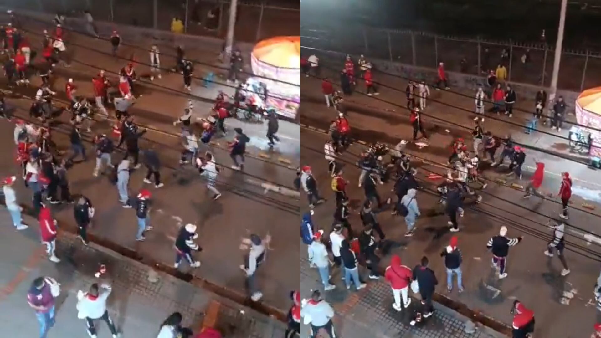 Hinchas de Santa Fe peleando en Bogotá