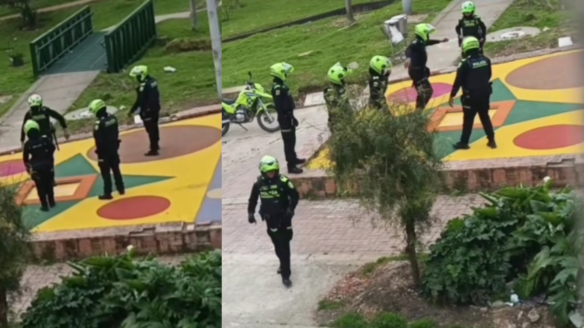 Policías en Bogotá son virales por pausa activa en parque infantil