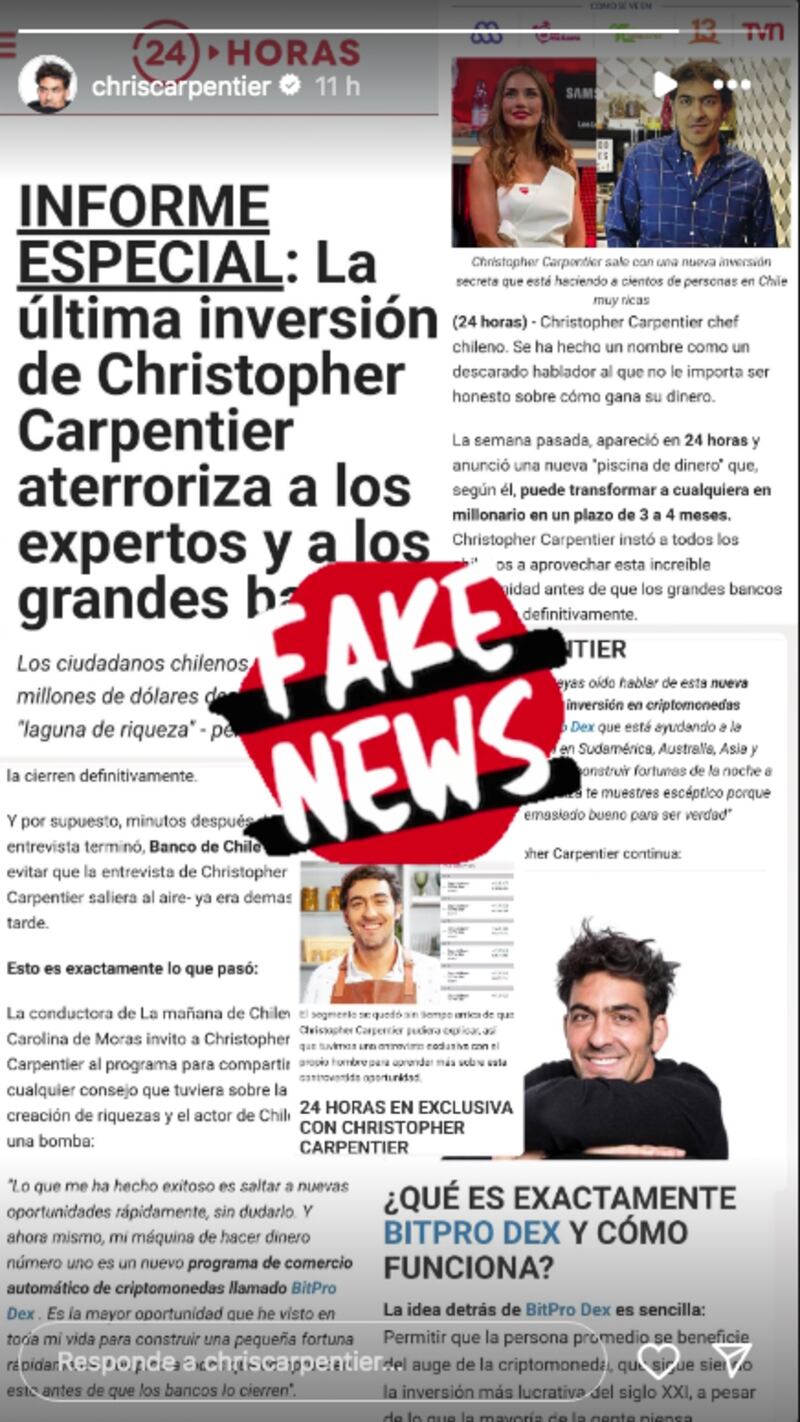 Christopher Carpentier de MasterChef alertó sobre supuesta millonaria inversión a su nombre