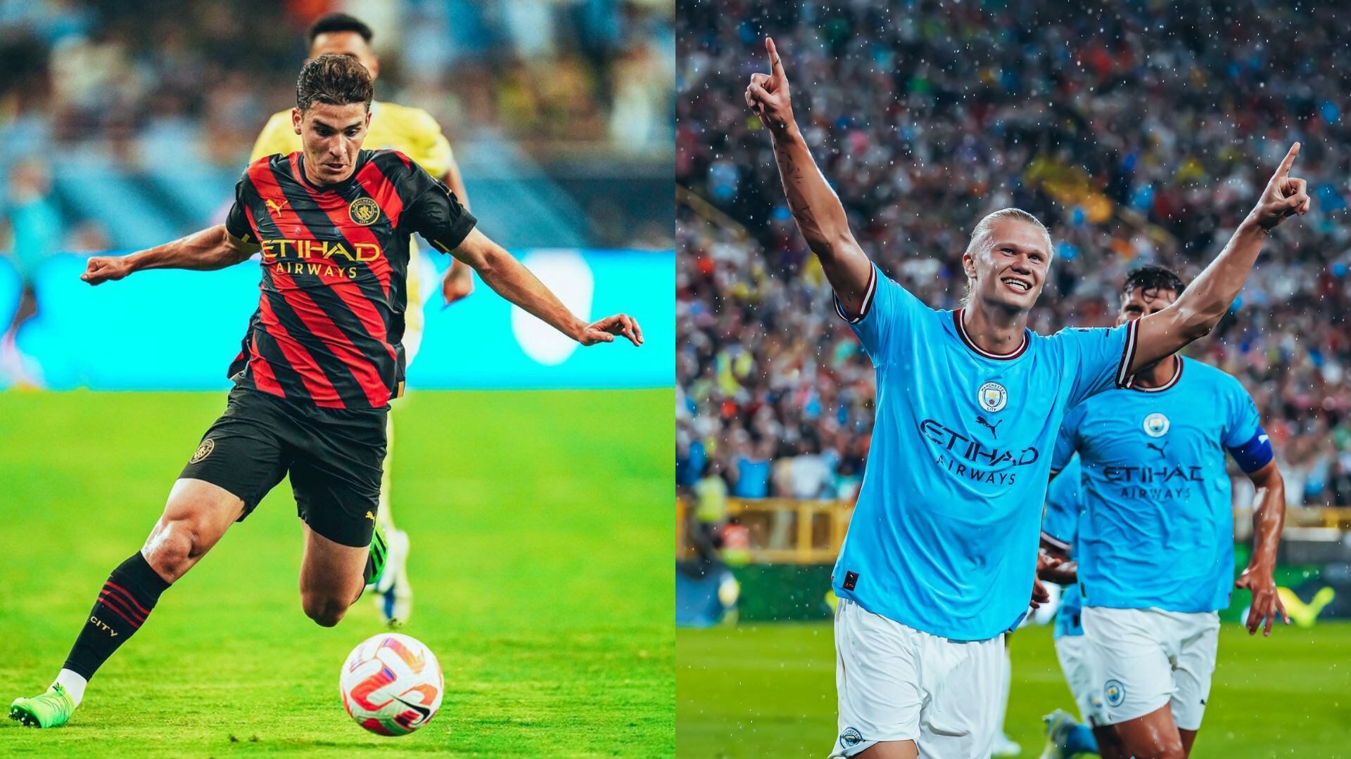 Julián Álvarez y Erling Haaland con el Manchester City.