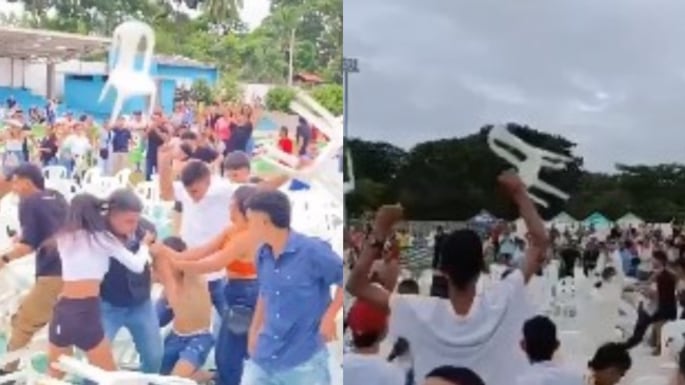 Lluvia de sillas y ‘botellera’ en Festival Vallenato en Chinú: se presentaron diez heridos en el evento.