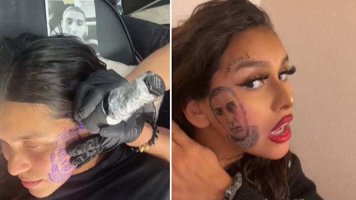 Mujer se tatuó la cara del novio en el cachete