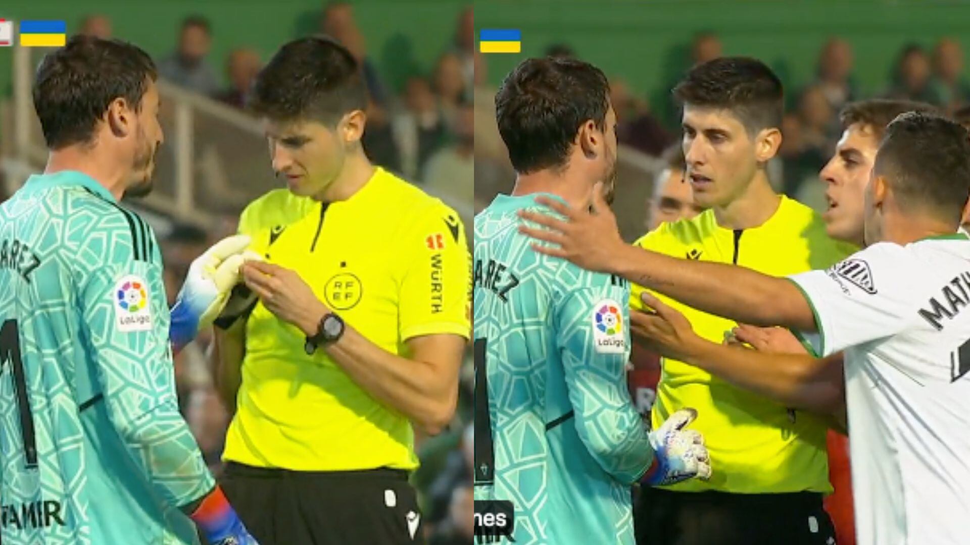 Arquero en fútbol de España se quedó por un particular ‘objeto peligroso’ que cayó de la tribuna.