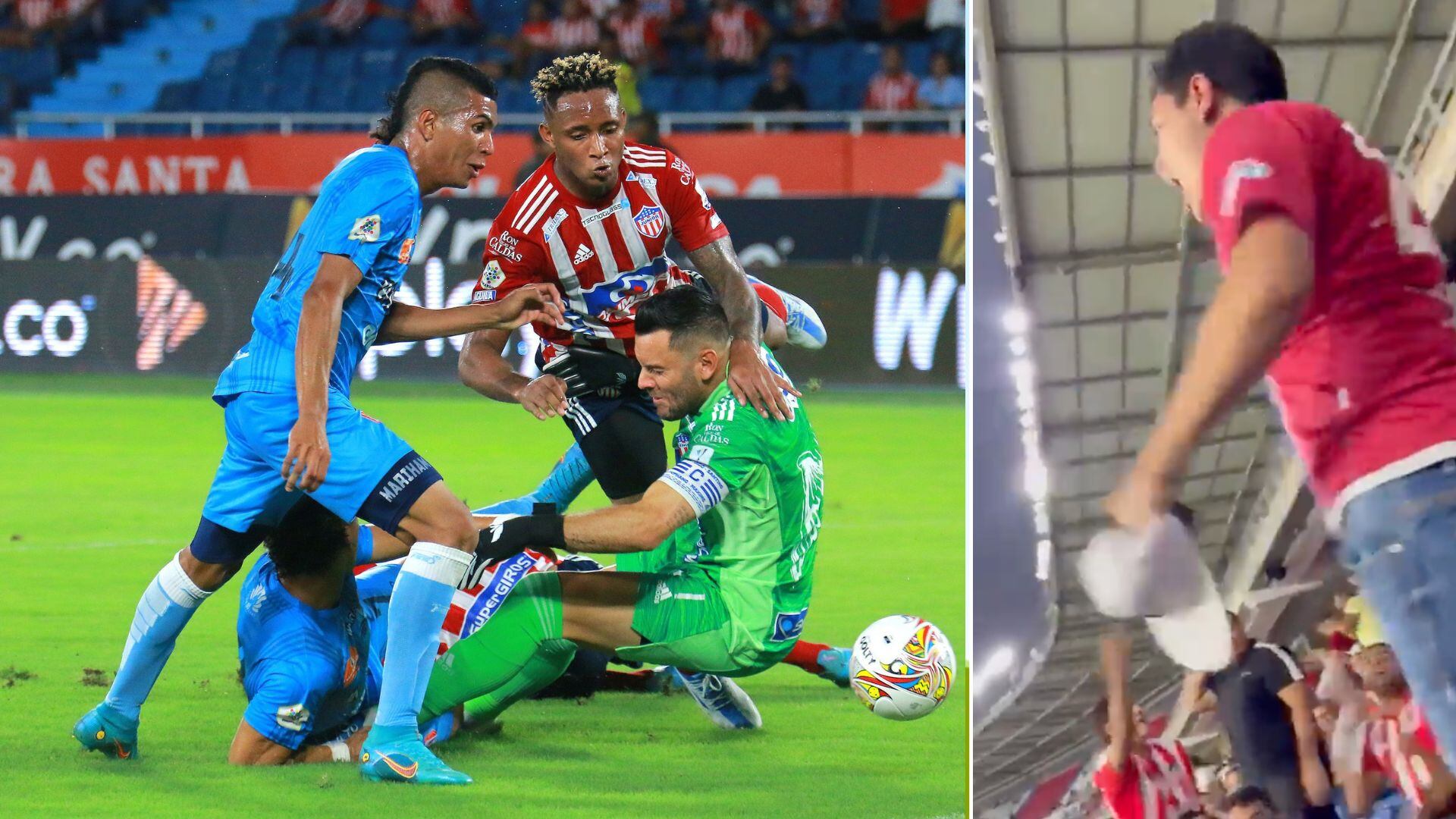 Hincha del 'Ciclón' celebrando el gol ante el Junior.