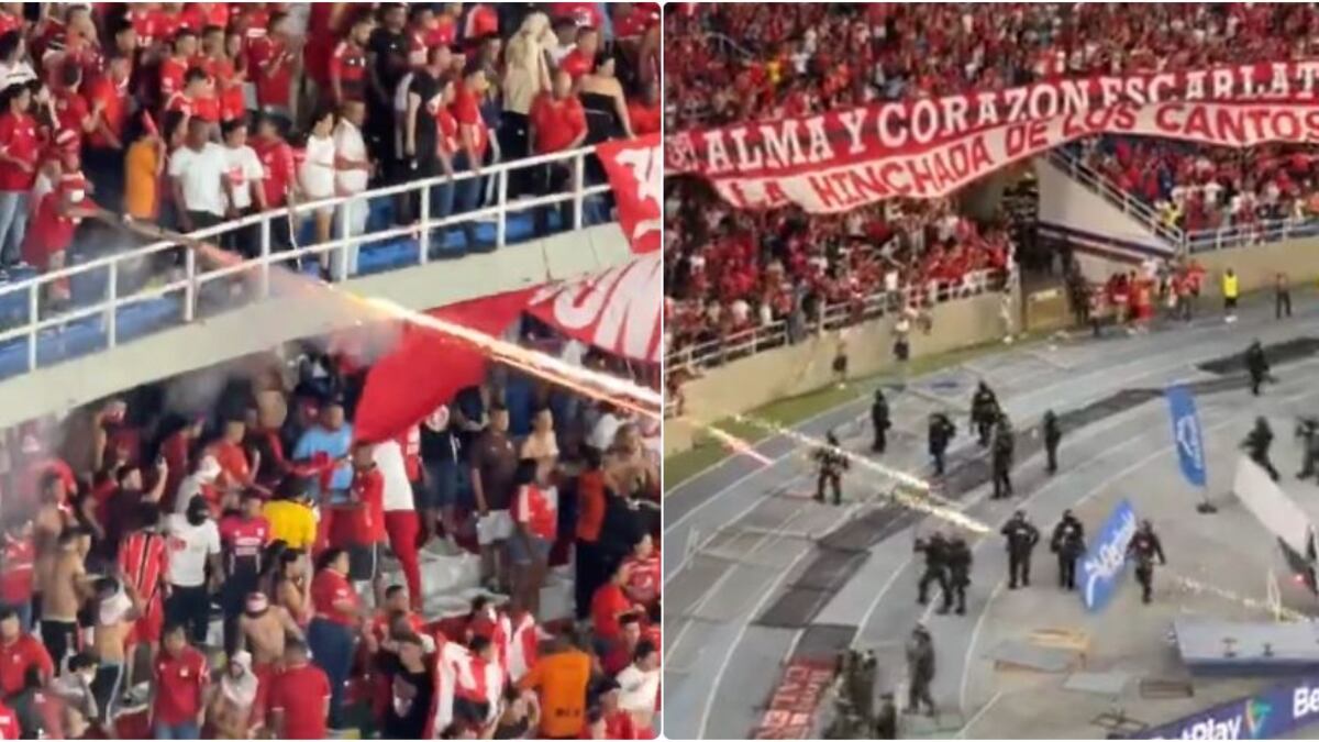 Hincha de América disparó pólvora a lo loco contra la policía en el Pascual Guerrero