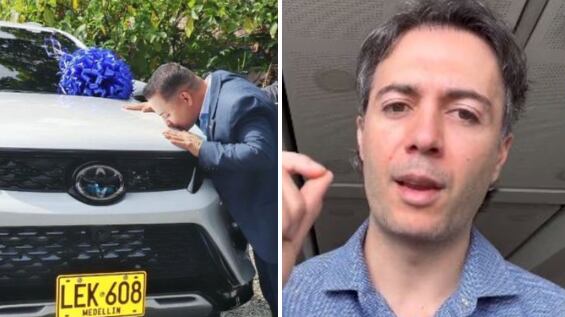 Beso de personero de Medellín a camioneta Toyota