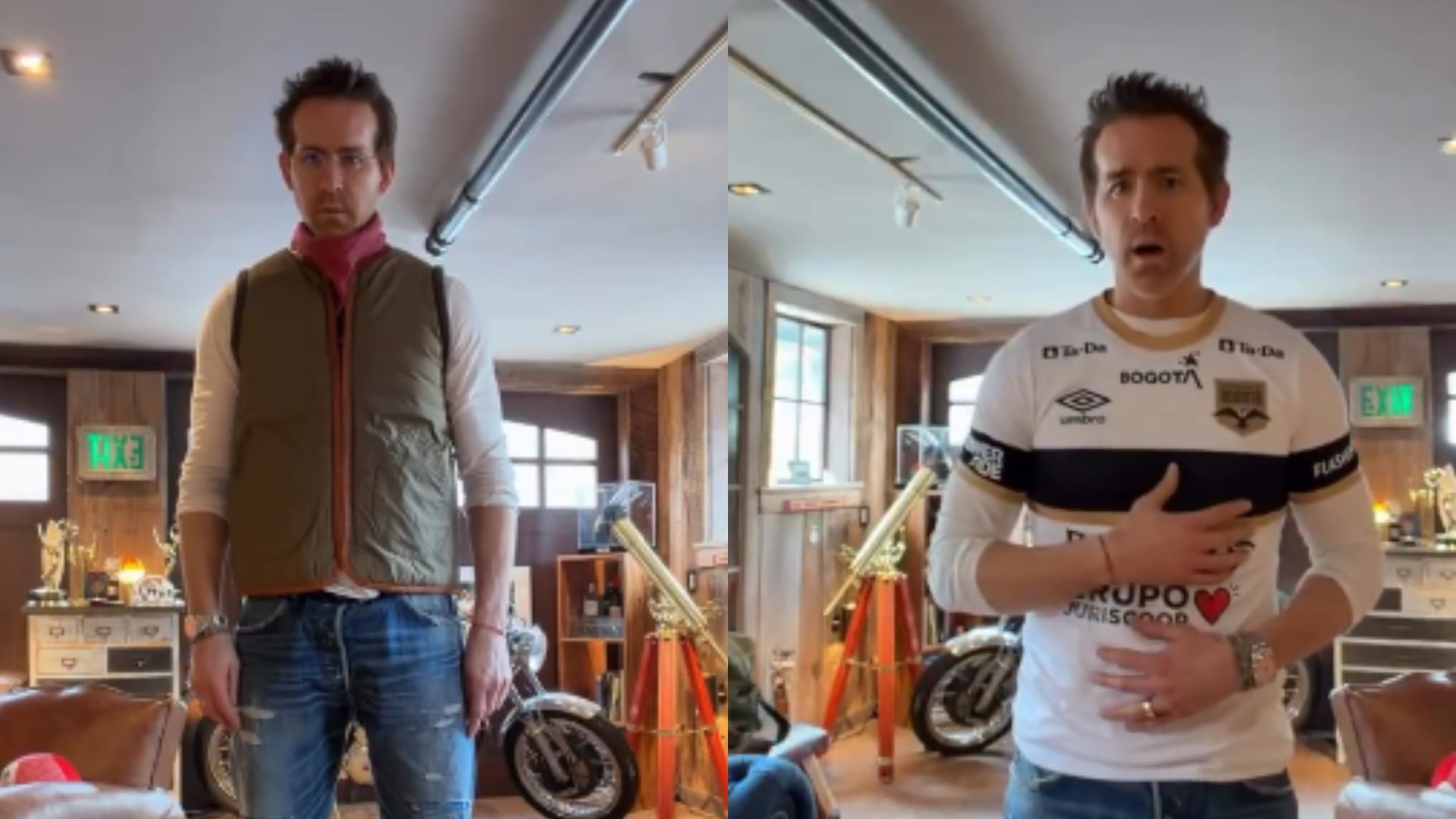 Ryan Reynolds recibió su camiseta de Internacional de Bogotá