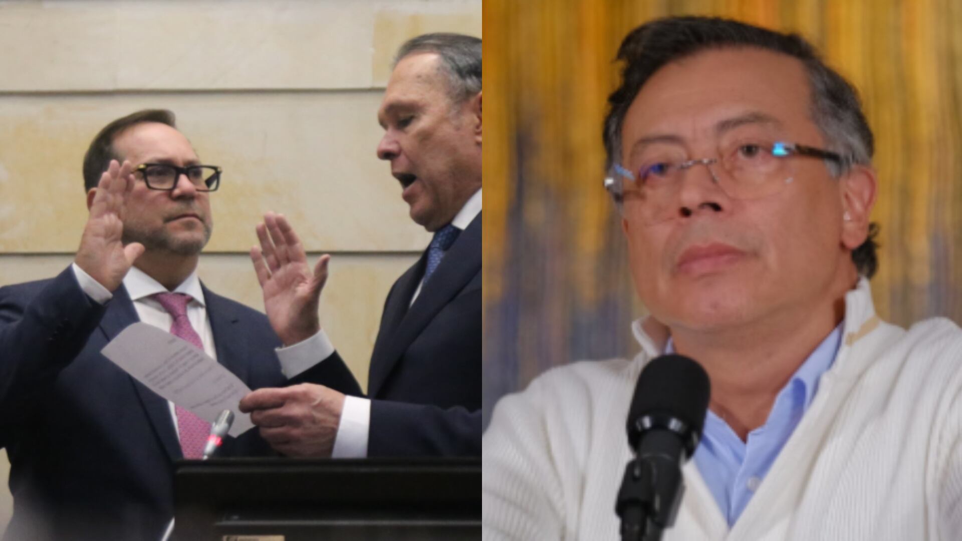 El congresista Lidio García, asumiendo la presidencia del Senado y el presidente Gustavo Petro.