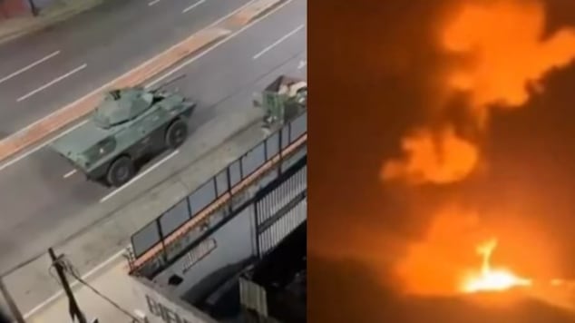 Foto tanques militares patrullan los alrededores del Palacio de Miraflores tras ataques registrados en Venezuela.