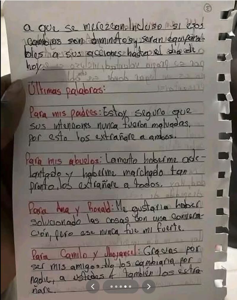 Carta de Luis Alejandro Genes antes de quitarse la vida