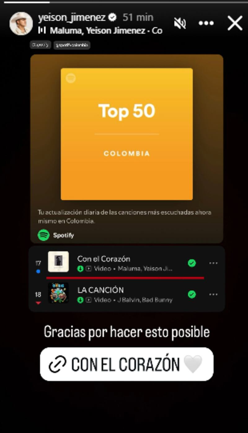 Yeison Jiménez superó a J Balvin y Bad Bunny juntos con impresionante cifra