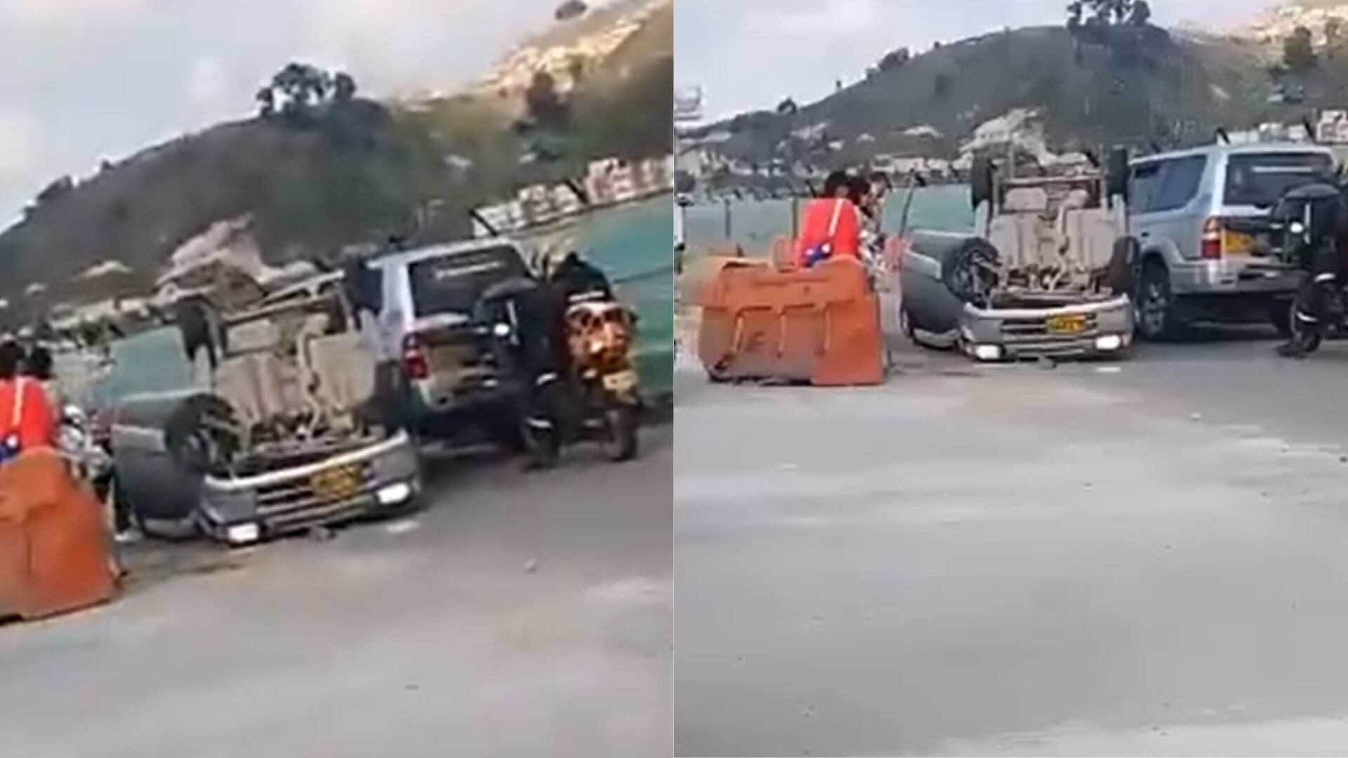 Vehículo volcxado en la Autopista Sur - Fotos: Capturas de pantalla
