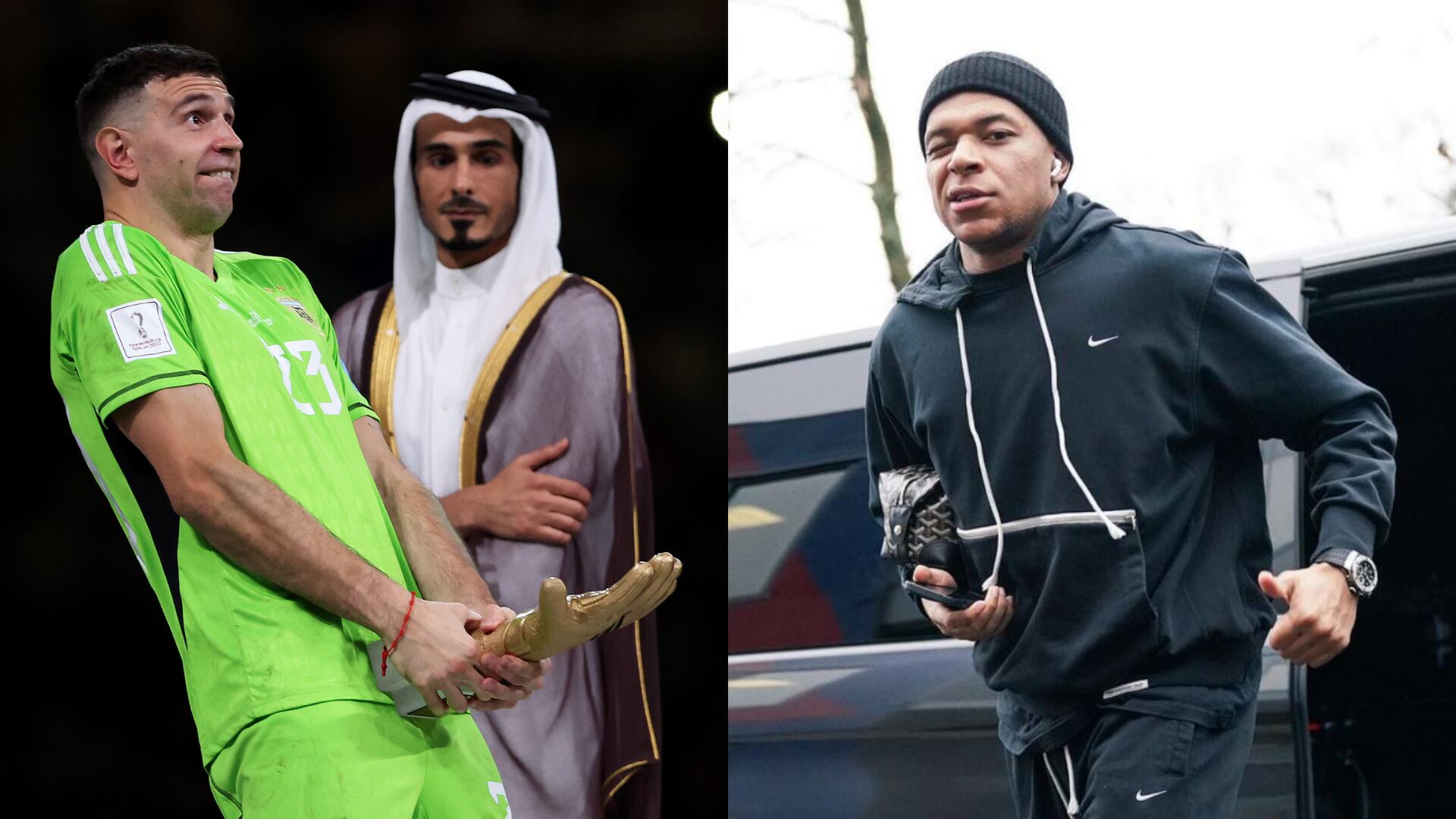 Kylian Mbappé imitó el gesto de Emiliano Martínez cuando recibió el Guante de Oro