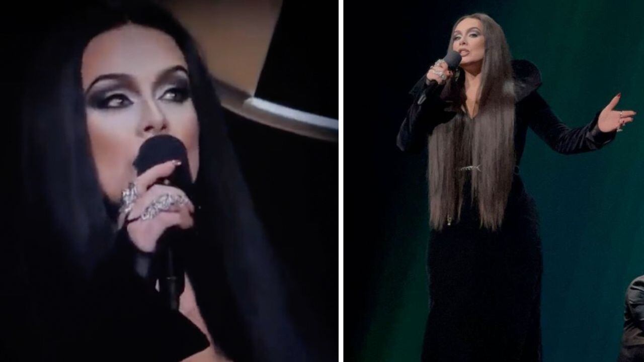 Adele sorprende al público de Las vegas al aparecer como Morticia Addams