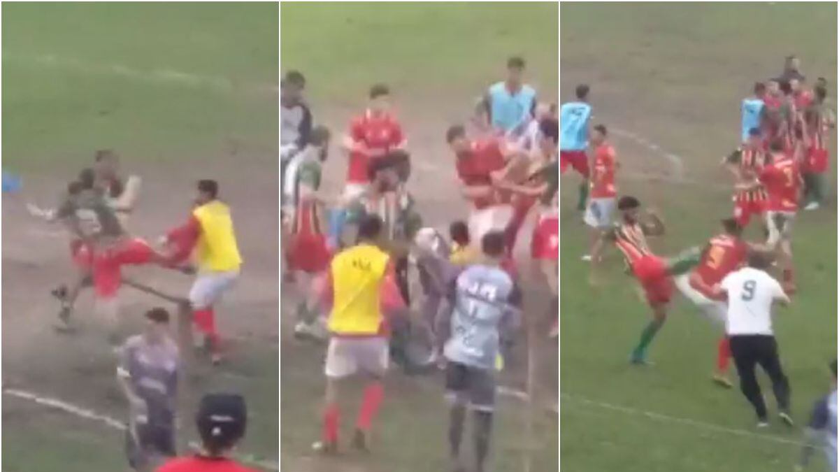 Fuerte pelea en partido de fútbol terminó con siete jugadores expulsados