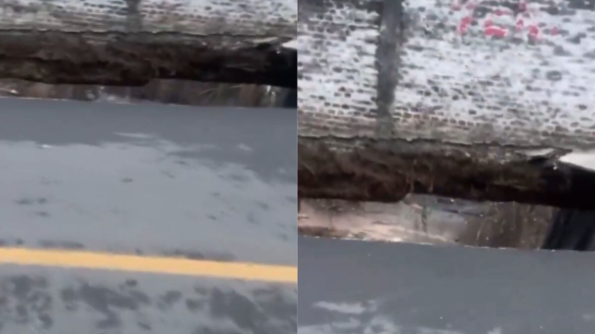 Un tremendo hueco quedó en una vía en el norte de Cali luego de que se desplomara el anden