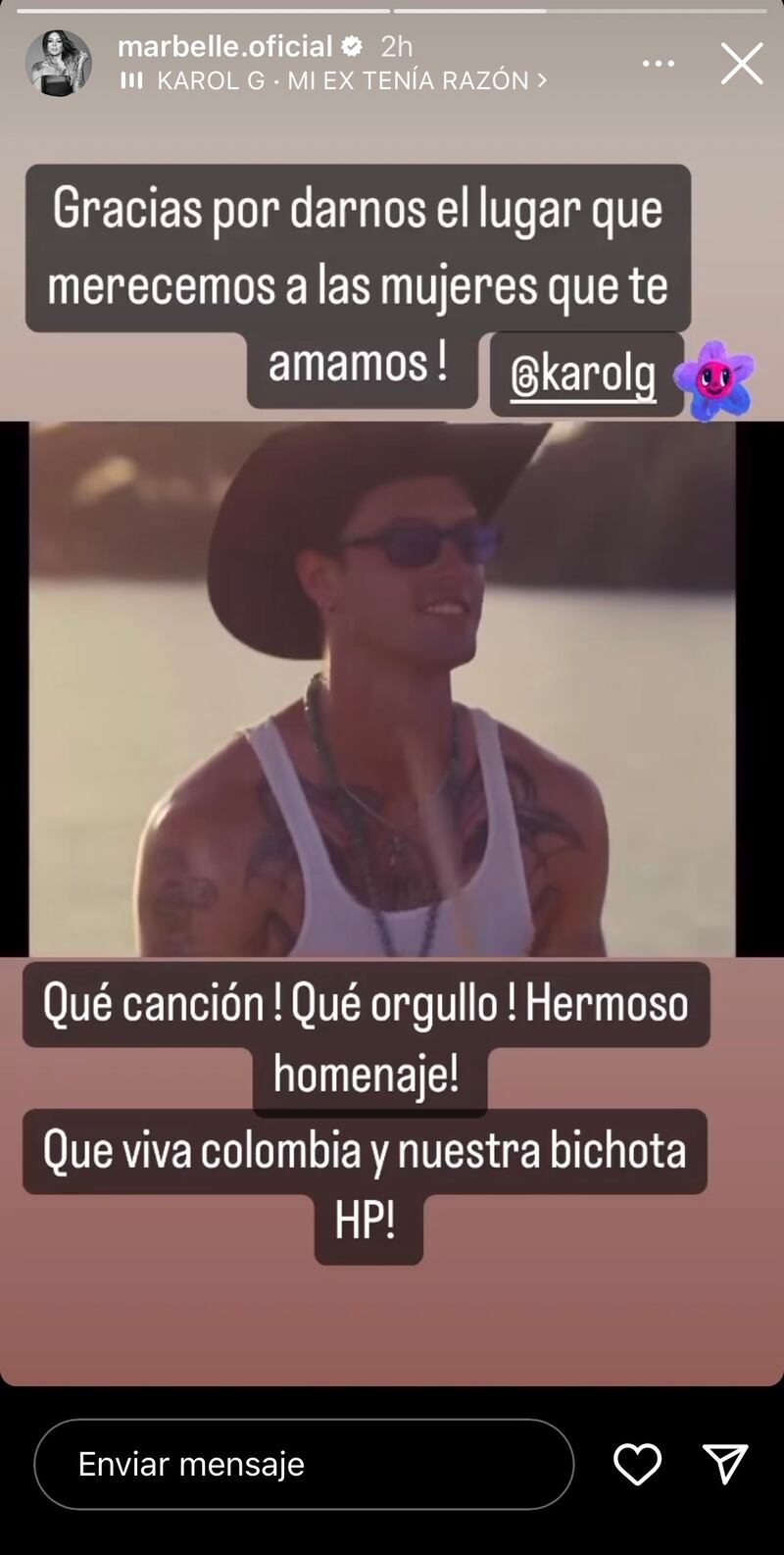 Marbelle llenó de halagos a Karol G por su más reciente canción
