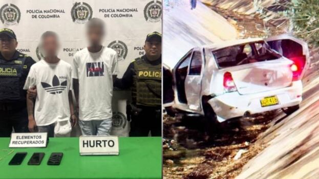 Foto de ladrones que cayeron con su vehículo a un arroyo en Barranquilla.