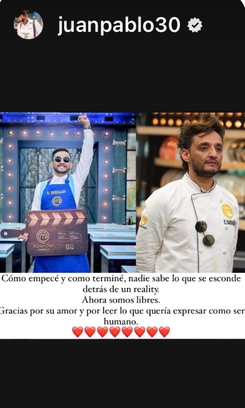 Juan Pablo Barragán MasterChef Celebrity reveló la transformación que tuvo desde que entró y salió del reality