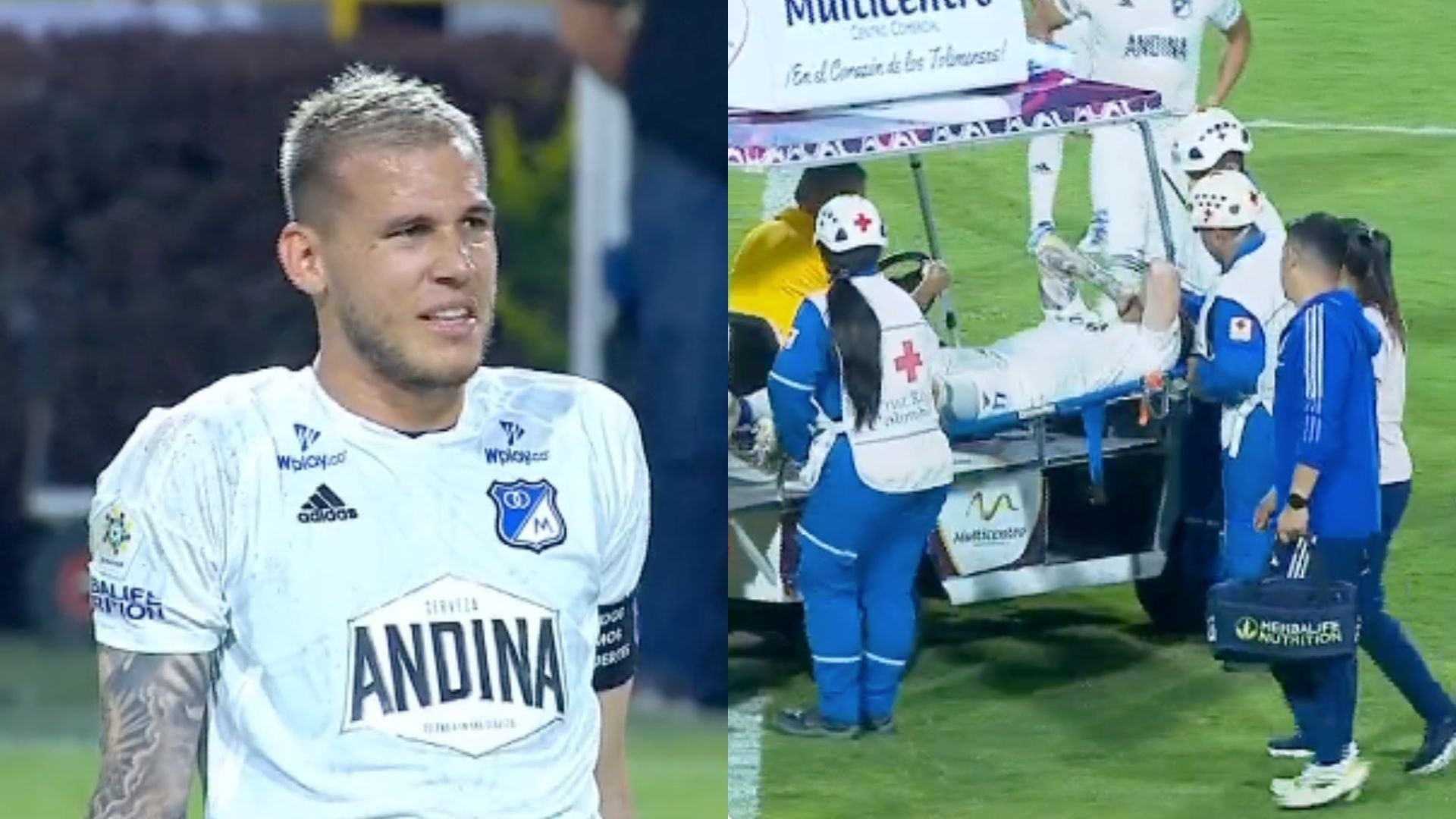 Juan Pablo Vargas salió lesionado del juego ante Tolima.