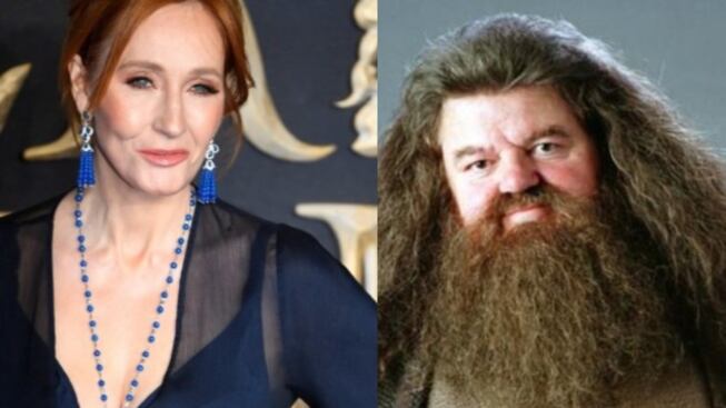 J. K. Rowling y el actor Robbie Coltrane, Hagrid en Harry Potter.