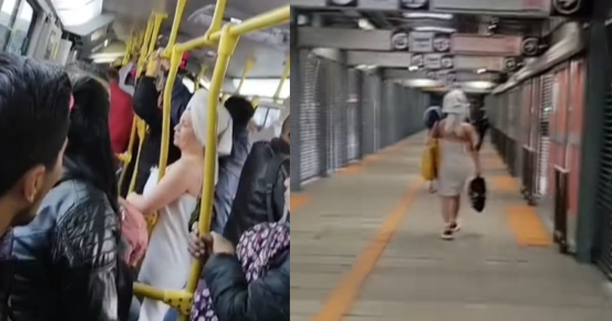 Escándalo en Transmilenio: mujer es captada en toalla de baño en pleno viaje