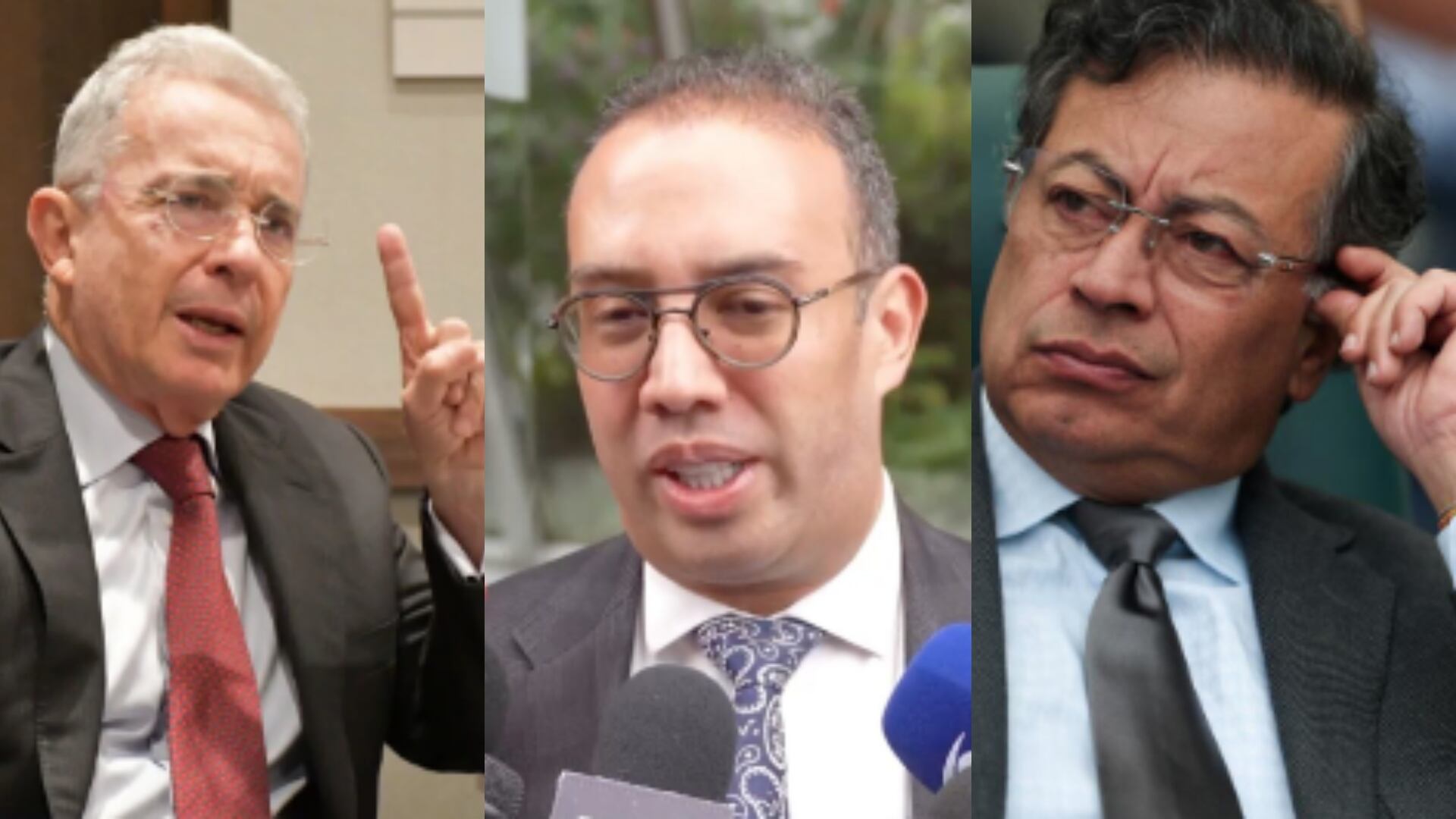 Expresidente Álvaro Uribe, el abogado Víctor Mosquera y el presidente Gustavo Petro.