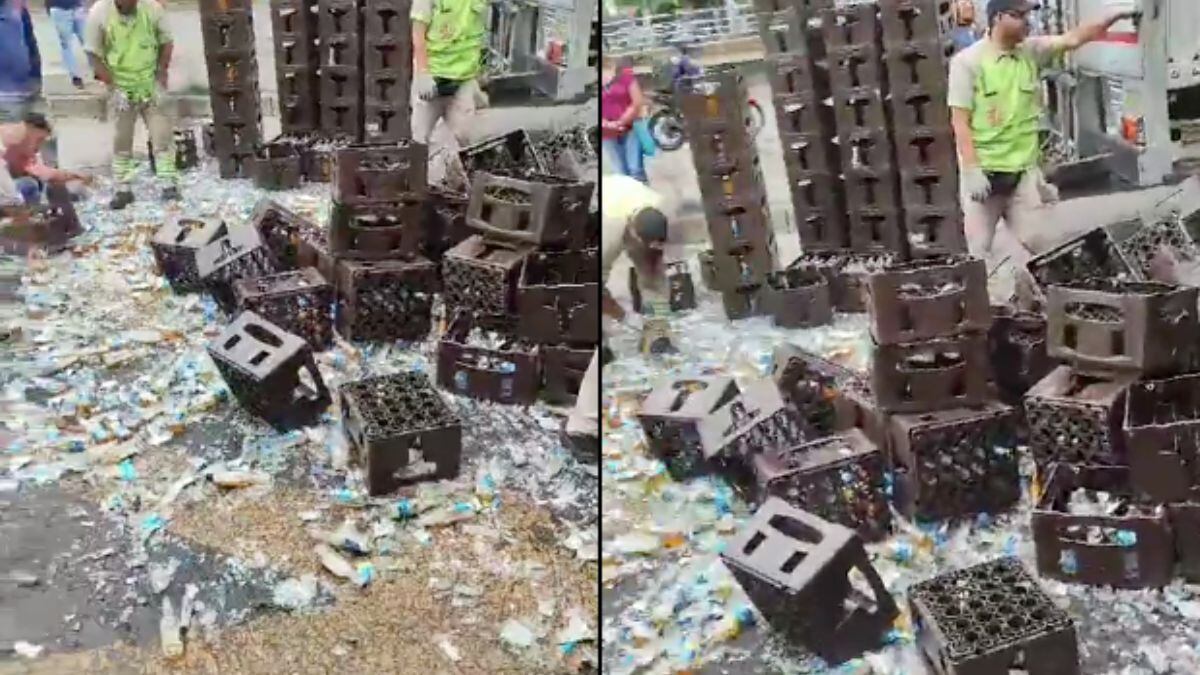 Cerveza quedó derramada sobre la calle quinta en Cali.