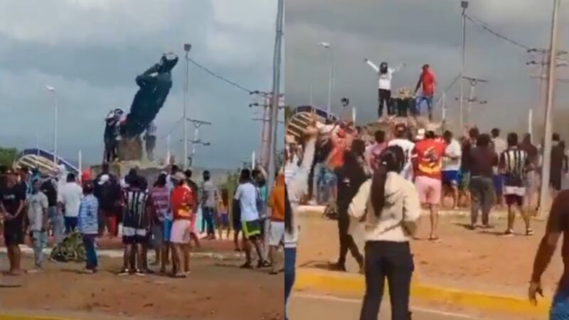 Venezuela estalló en contra del régimen de Nicolás Maduro: tumbaron una estatua de Chávez en protesta