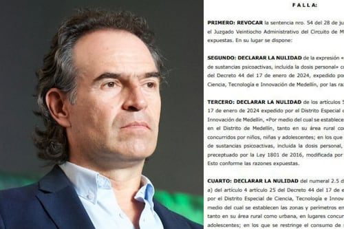 Tribunal tumbó decreto de ‘Fico’ que prohibía consumir drogas en espacios públicos de Medellín