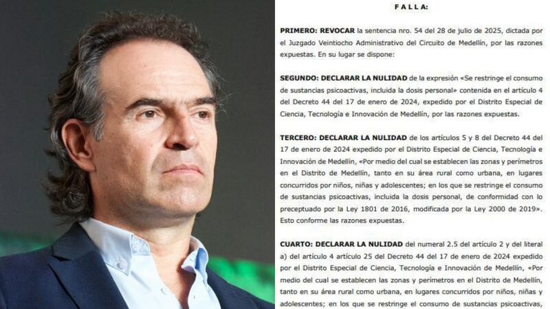 Tribunal tumbó decreto de ‘Fico’ que prohibía consumir drogas en espacios públicos de Medellín