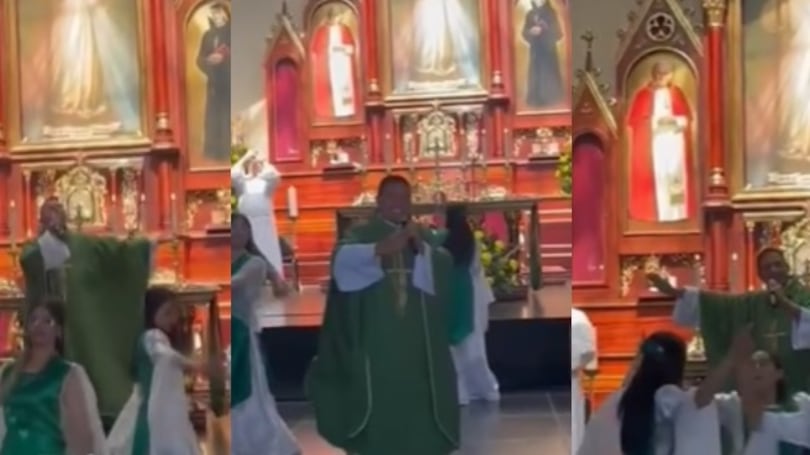 Padre Chucho: con coreografía lo recibieron tras su regreso de Israel en su iglesia.