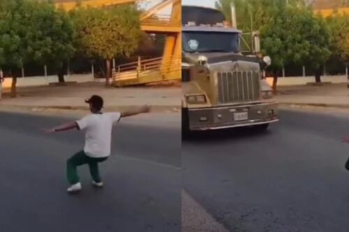 Impactante video del reto de la muerte: joven arriesga su vida lanzándose a un camión en Barrancas, La Guajira